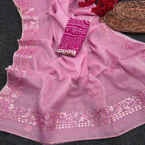 Pink Pure Kota Doria Saree Adorned with Exquisite Gota Work Embroidery