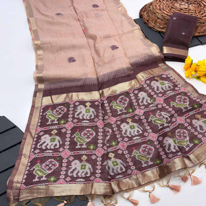 Peach Muga Cotton Silk Saree with Traditional Patola Woven Pallu Design