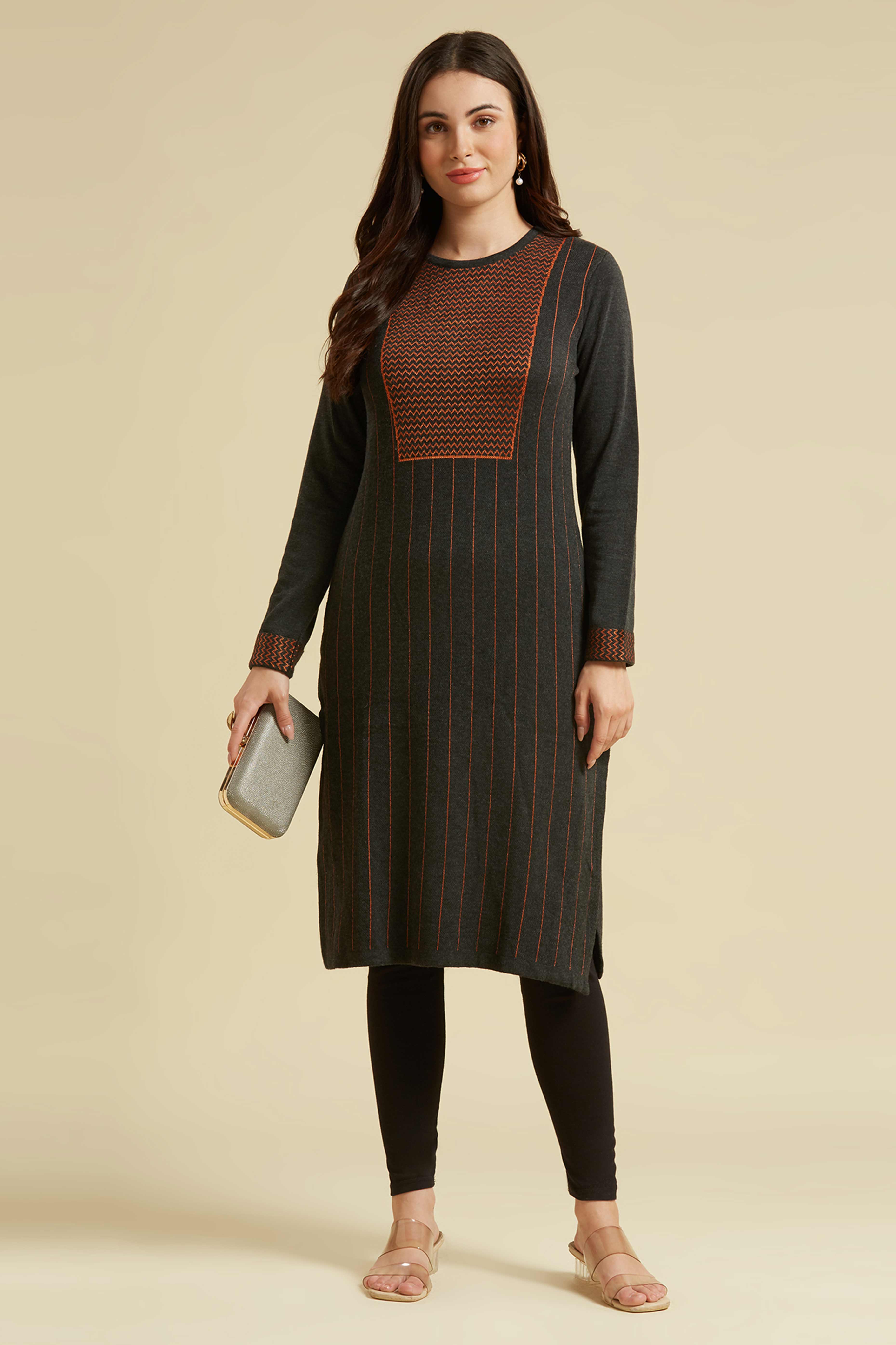 Grey Woolen Straight Kurti