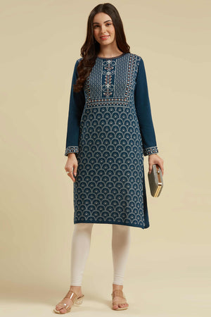 Dark Blue Woolen Straight Kurti