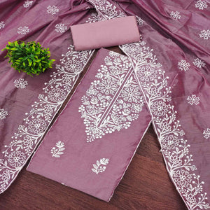 Mauve Cotton Blend Unstitched Suit Material with Soft Floral Embroidery Work