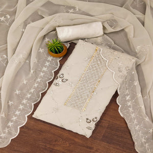 Beige Floral Sequins Embroidered Georgette Dress Material