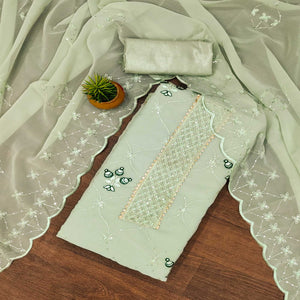 Pista Green Floral Sequins Embroidered Georgette Dress Material
