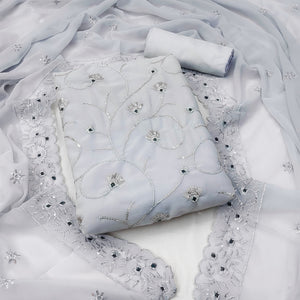 Grey Floral Sequins Embroidered Georgette Dress Material