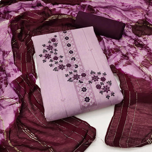 Light Purple Cotton Blend Dress Material With Delicate Floral Thread & Sequin Embellishments