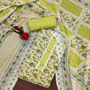 Green Floral Printed Cotton Blend Dress Material