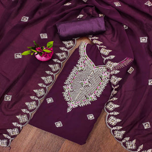 Purple Sequins Embroidered Georgette Dress Material