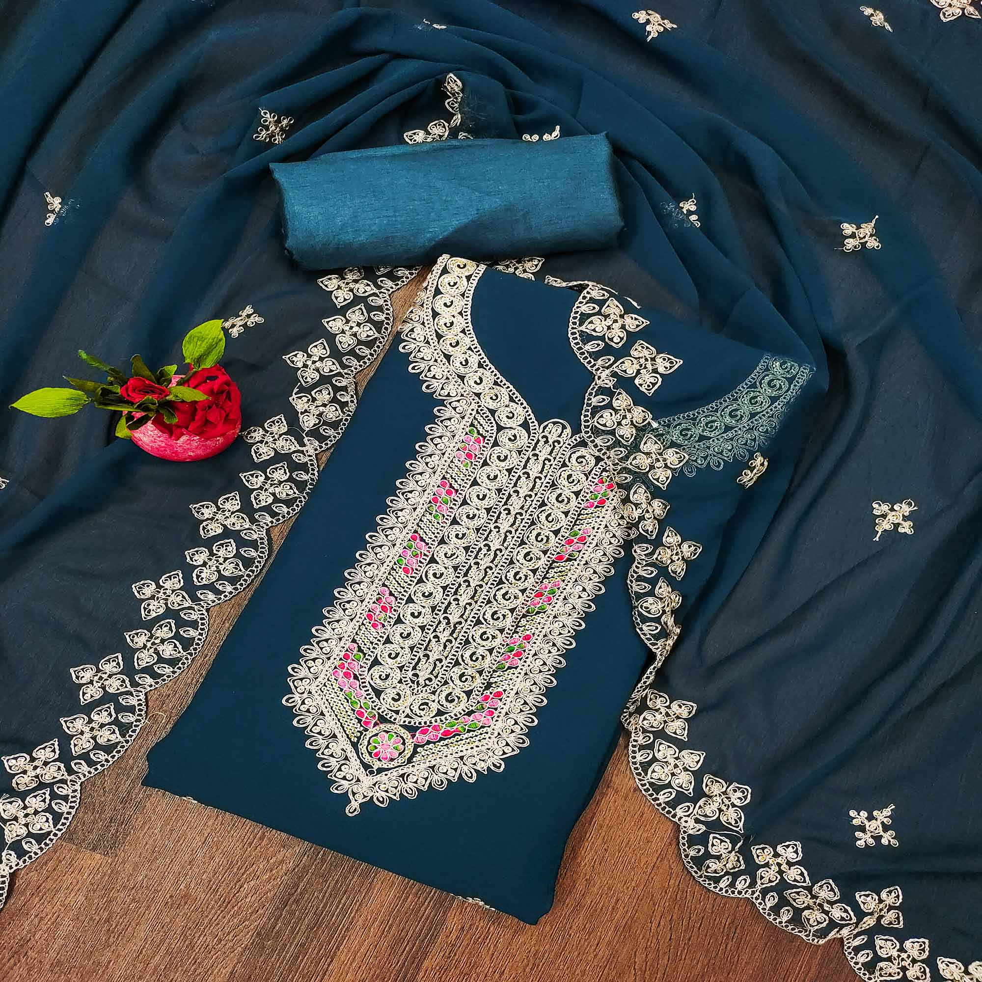 Morpich Floral Embroidered Georgette Dress Material