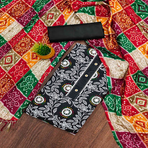 Black Floral Embroidered Cotton Blend Dress Material