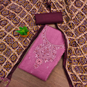 Purple Floral Sequins Embroidered Cotton Silk Dress Material