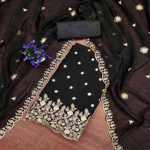 Black Floral Sequins Embroidered Georgette Dress Material