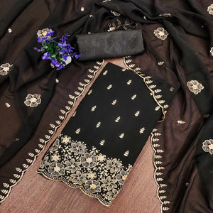 Black Floral Sequins Embroidered Georgette Dress Material