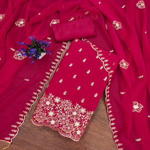 Pink Floral Sequins Embroidered Georgette Dress Material