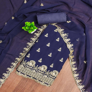 Blue Georgette Dress Material with Sparkling Sequin Embroidery