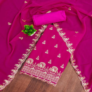 Pink Georgette Dress Material with Sparkling Sequin Embroidery
