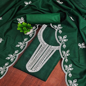 Green Intricate Floral Embroidered Cotton Blend Dress Material