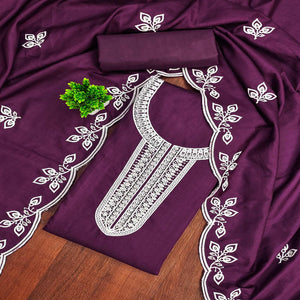 Purple Intricate Floral Embroidered Cotton Blend Dress Material