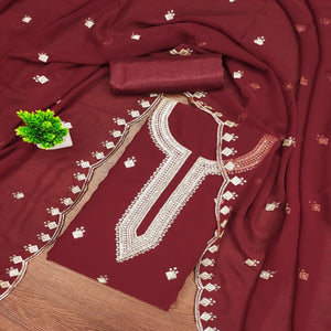Rich Maroon Georgette Dress Material With Dazzling Sequins Embroidery