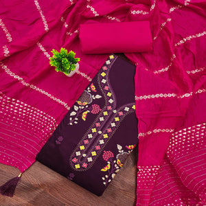 Elegant Purple Floral Embroidered Cotton Dress Fabric for Custom Stitching