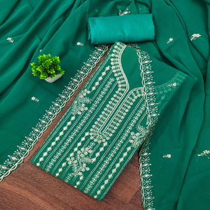 Rama Green Georgette Dress Material with Opulent Threadwork