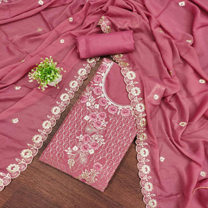Designer Dusty Pink Floral Work Embroidered Georgette Unstitched Dress Material