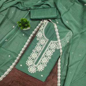 Chic Sea Green Floral Thread Embroidered Star Georgette Unstitched Suit Fabric