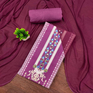 Pink Floral Digital Printed Rayon Dress Material Highlighted With Mirror Work