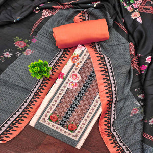 Charming Orange Floral Digital Printed Muslin Dress Material With Subtle Swarovski Work