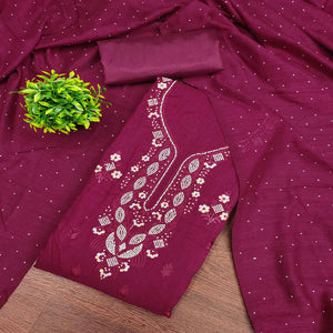 Gorgeous Pink Floral Embroidered Vichitra Silk Dress Material Beautified With Swarovski Work