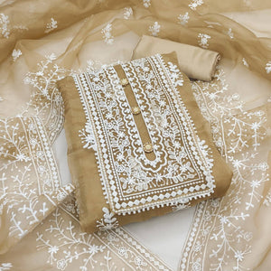 Chikoo Floral Embroidered Organza Dress Material