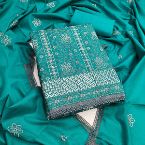 Rama Blue Floral Embroidered Pure Cotton Dress Material