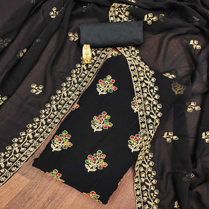 Black Floral Embroidered Georgette Dress Material