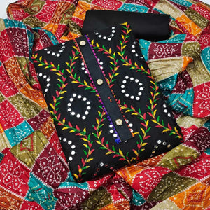 Black Embroidered Cotton Blend Dress Material