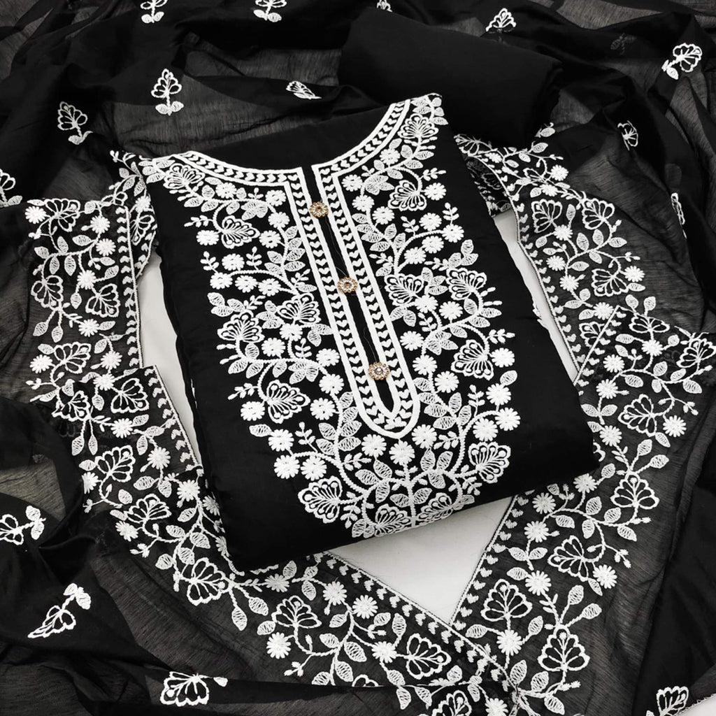Black Embroidered Chanderi Dress