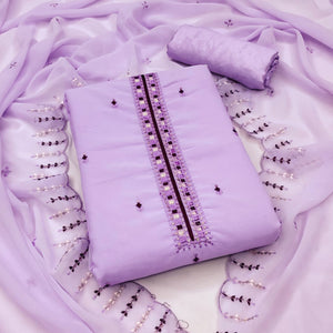 Lavender Sequins & Thread Embroidered Georgette Dress Material