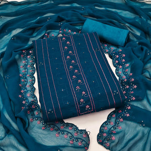 Blue Sequins Embroidered Georgette Dress Material