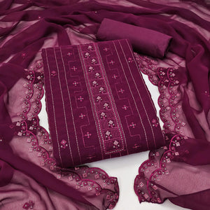 Purple Sequins Embroidered Georgette Dress Material