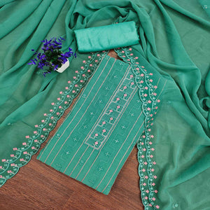 Rama Green Sequins Embroidered Georgette Dress Material