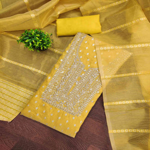 Classic Yellow Butti Weaving Shimmer Dress Material Enhanced With Sequins Cording Embroidery