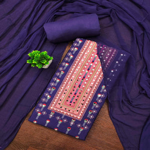 Purple Floral Printed Rayon Fabric Set with Decorative Mirror Work for a Festive Look
