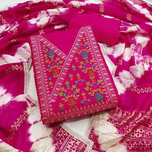 Opulent Grace Pink Cotton Blend Dress Material Adorned With Floral Thread & Sequins Work