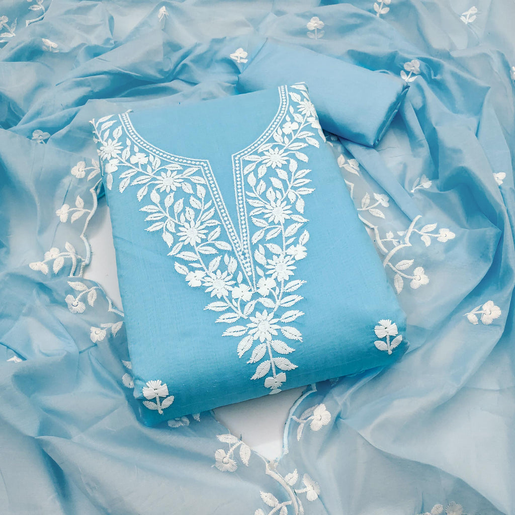 Blue Chanderi Frock with Screen Print Floral Motif – Medium to 3XL