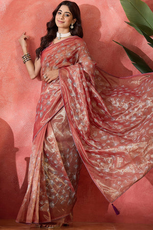 Maroon Twill Net Saree With Intricate Floral Sequin Work & Flowing Tassel Pallu