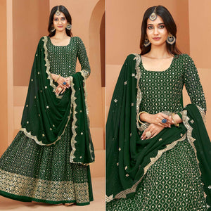 Green Sequins Embroidered Georgette Semi Stitched Anarkali Suit