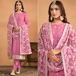 Pink Sequins Embroidered Georgette Semi Stitched Salwar Suit