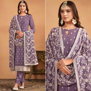 Purple Sequins Embroidered Georgette Semi Stitched Salwar Suit
