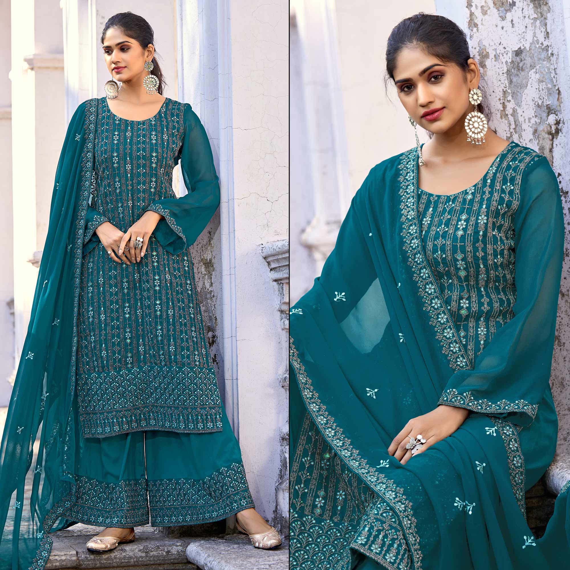 Morpich Floral Embroidered Art Silk Suit