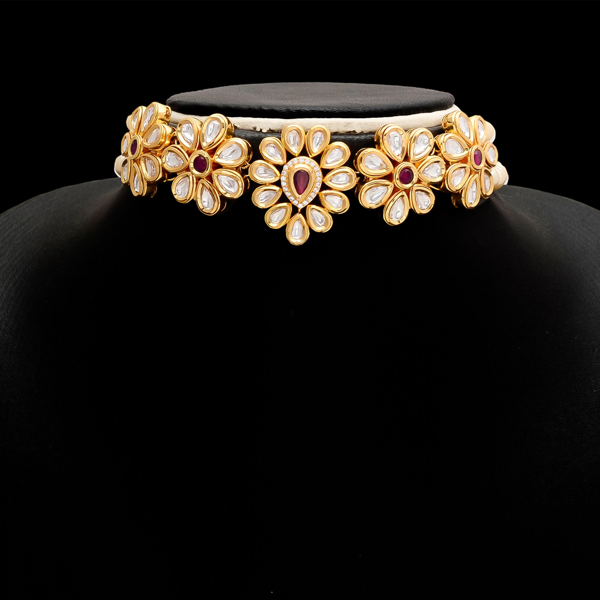 Golden Kundan Meena Choker Necklace