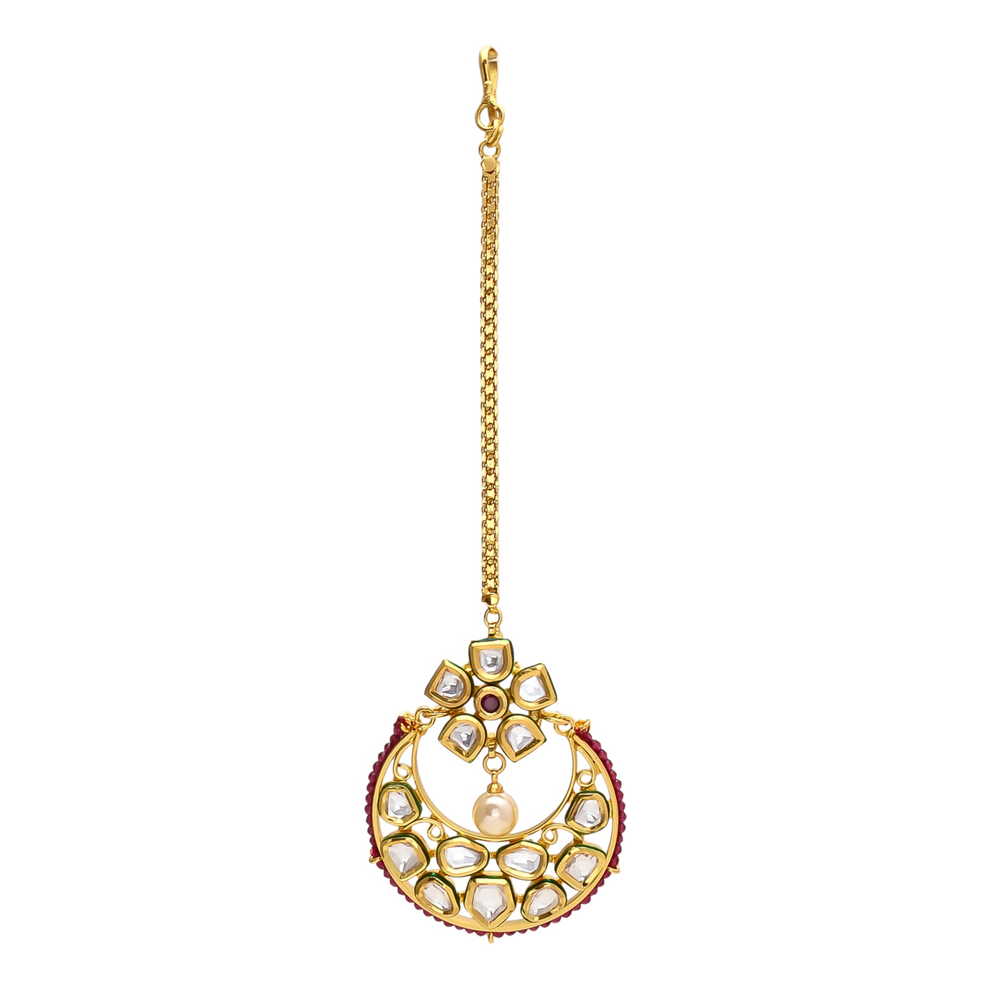 Gold Chandbali Design Kundan Stones Maang Tikka