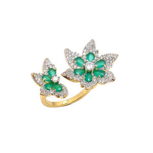 Golden American Diamond Green Stone Adjustable Ring